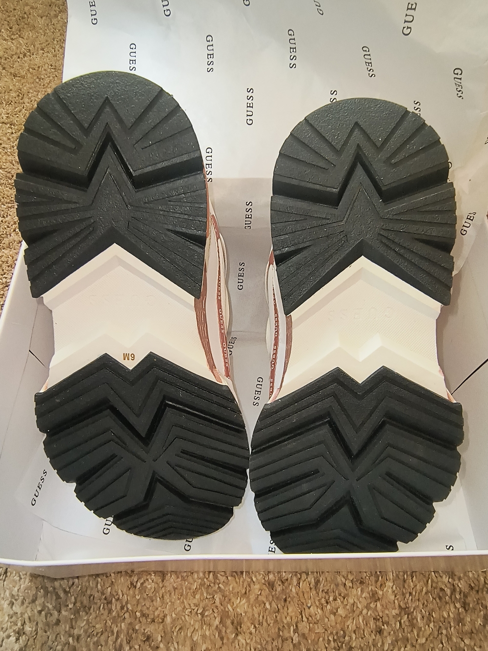GUESS Chunky White Sneakers with Pink Accents - Picture 3 of 6